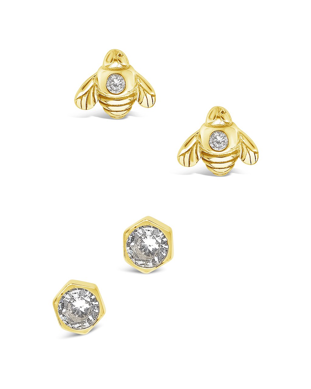 Sterling Silver Bee Stud Set of 2 Earring Sterling Forever Gold 