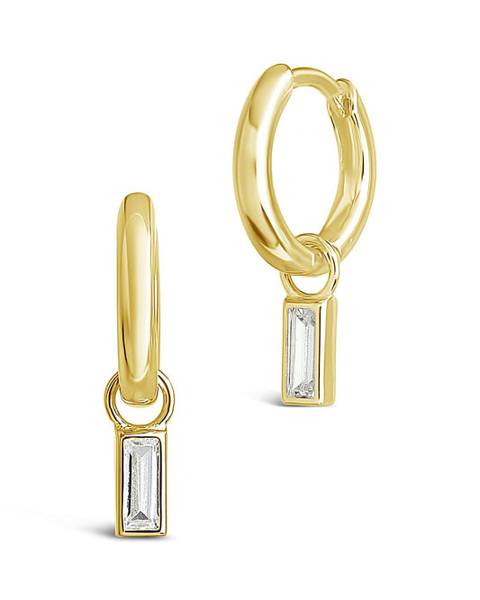 Sterling Silver Baguette CZ Micro Hoops Earring Sterling Forever