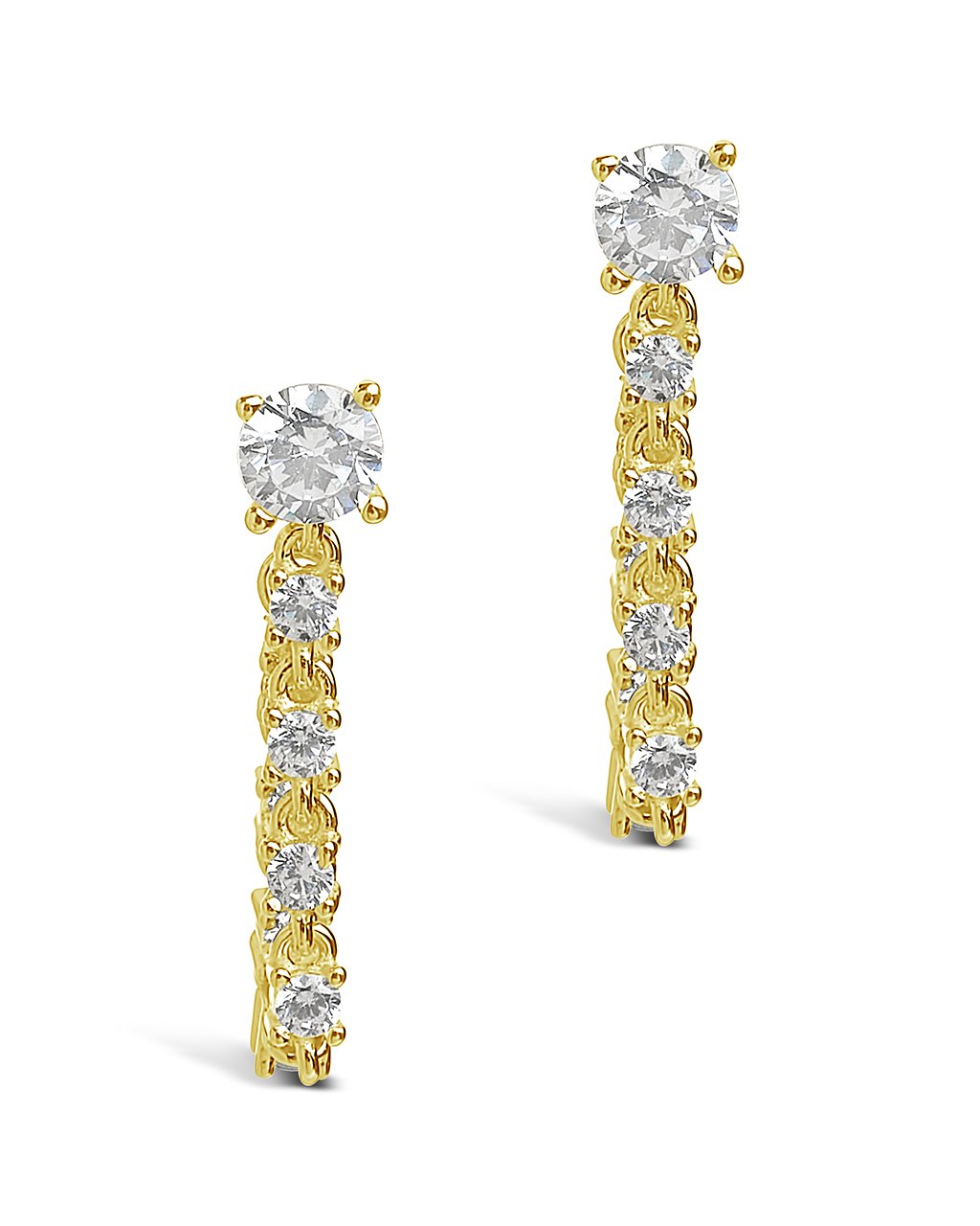 Sterling Silver CZ Chain Drop Studs Earring Sterling Forever Gold