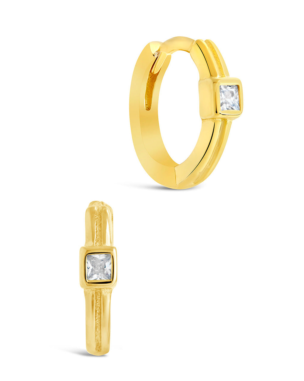 Sterling Silver Square Cut CZ Micro Hoops Earring Sterling Forever Gold