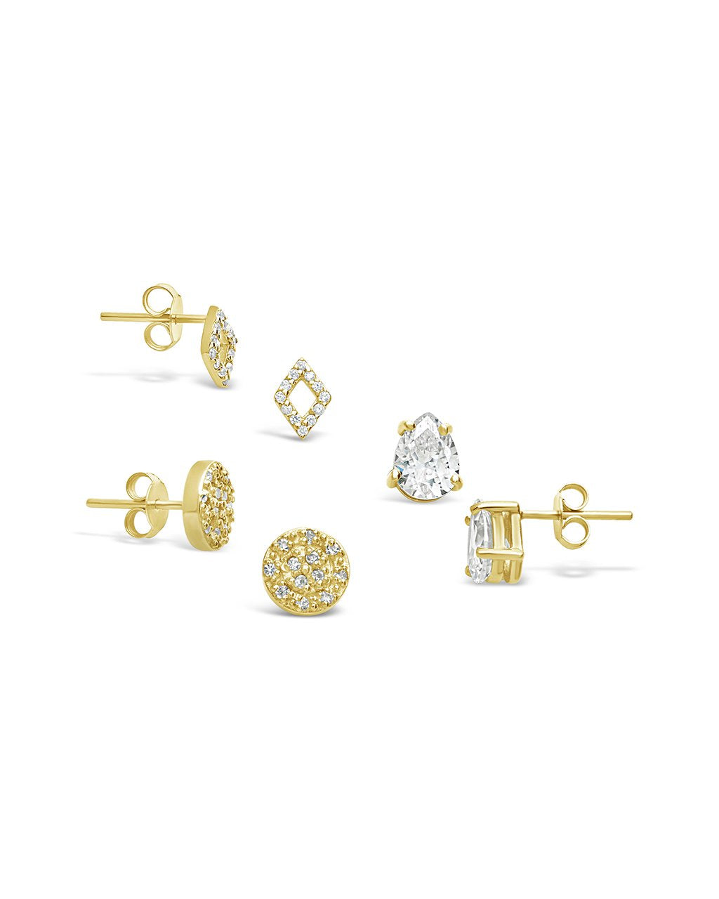Sterling Silver CZ Geo Stud Earring Set of 3 - Sterling Forever