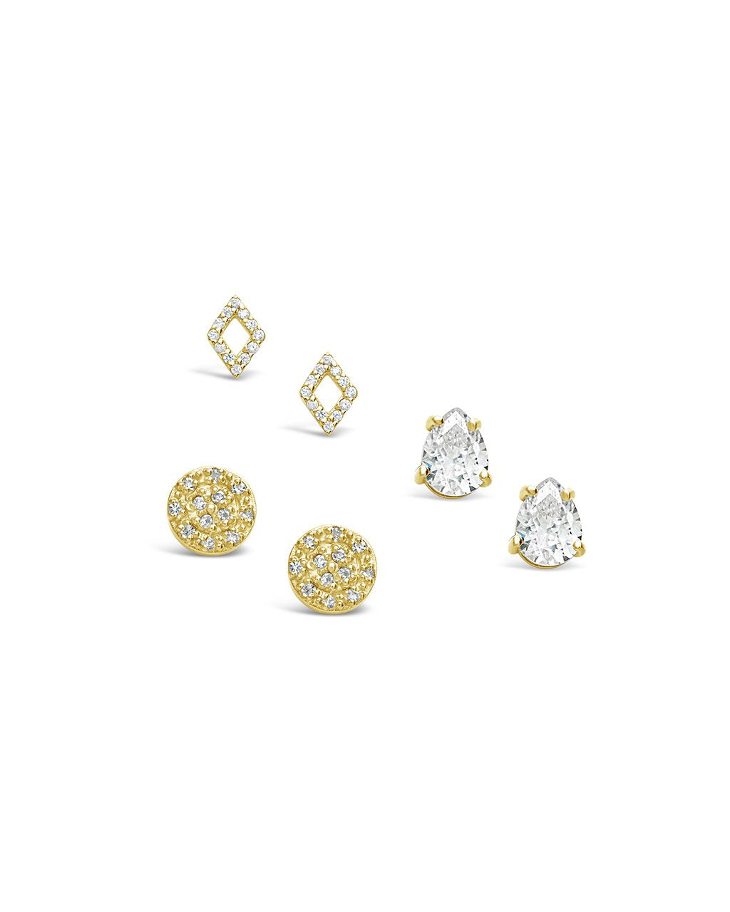 Sterling Silver CZ Geo Stud Earring Set of 3 - Sterling Forever