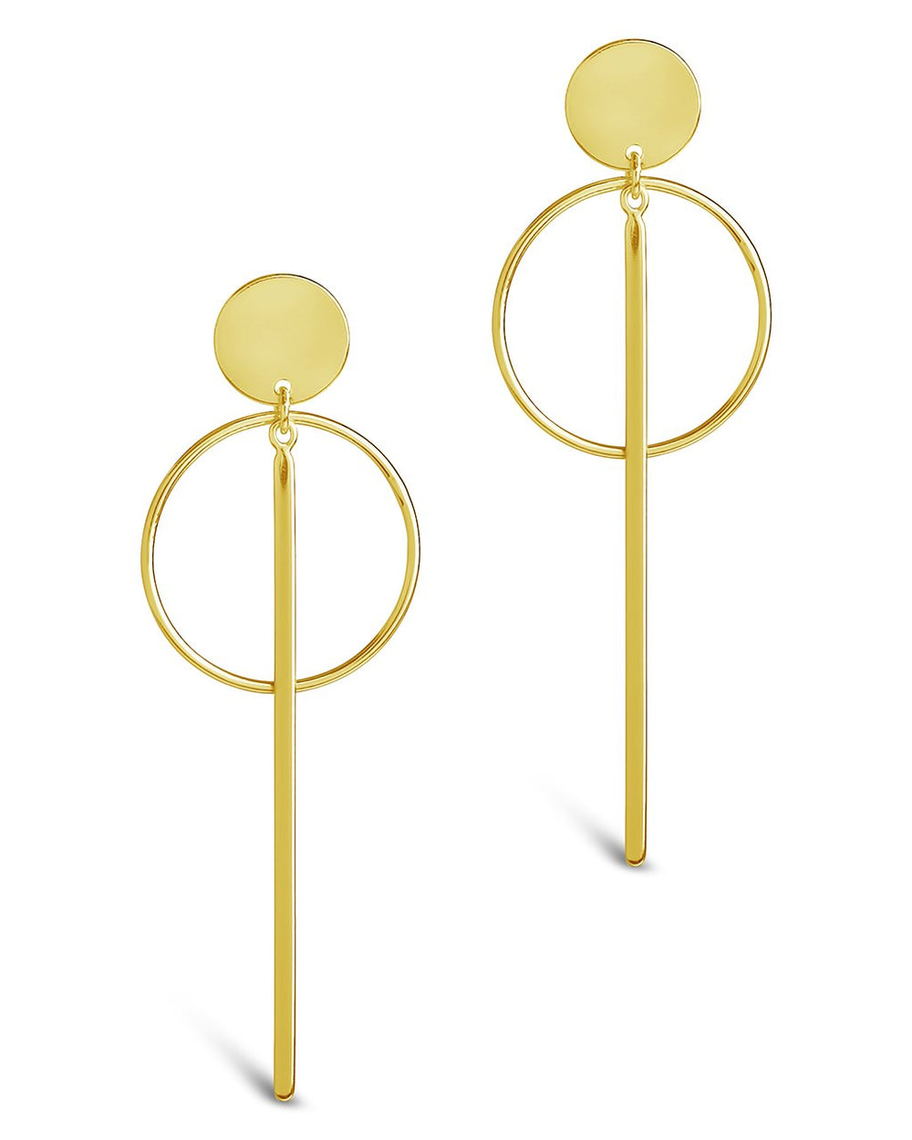 Sterling Silver Circle & Bar Drop Studs Earring Sterling Forever Gold 