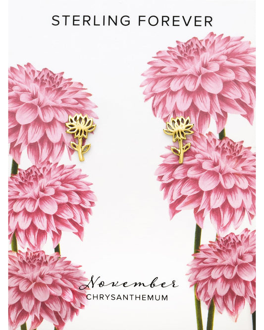 Sterling Silver Birth Flower Studs Earring Sterling Forever Gold November / Chrysanthemum