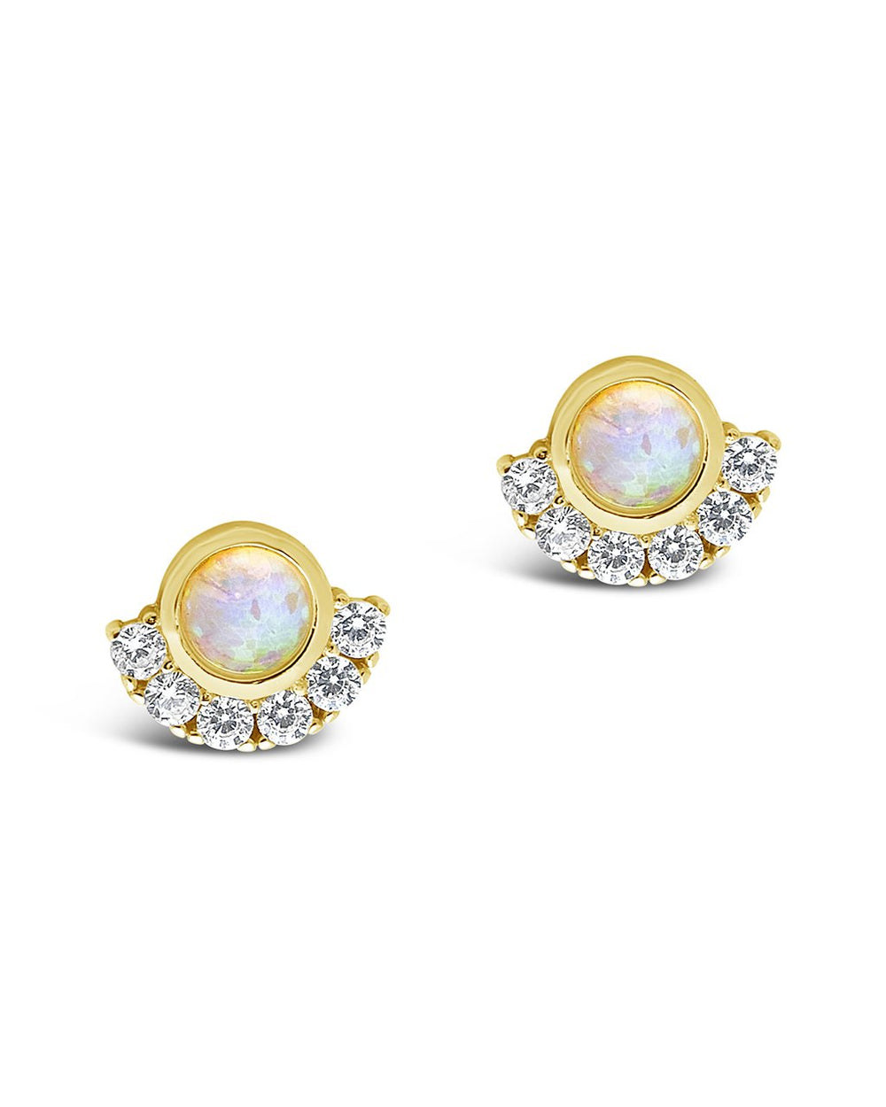 Sterling Silver Half Halo Opal Studs Earring Sterling Forever Gold