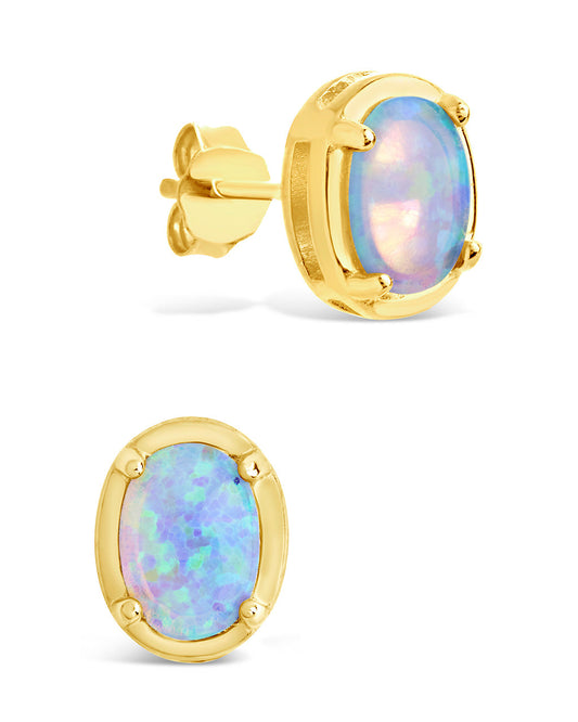 Sterling Silver Blue Opal Oval Studs Earring Sterling Forever Silver
