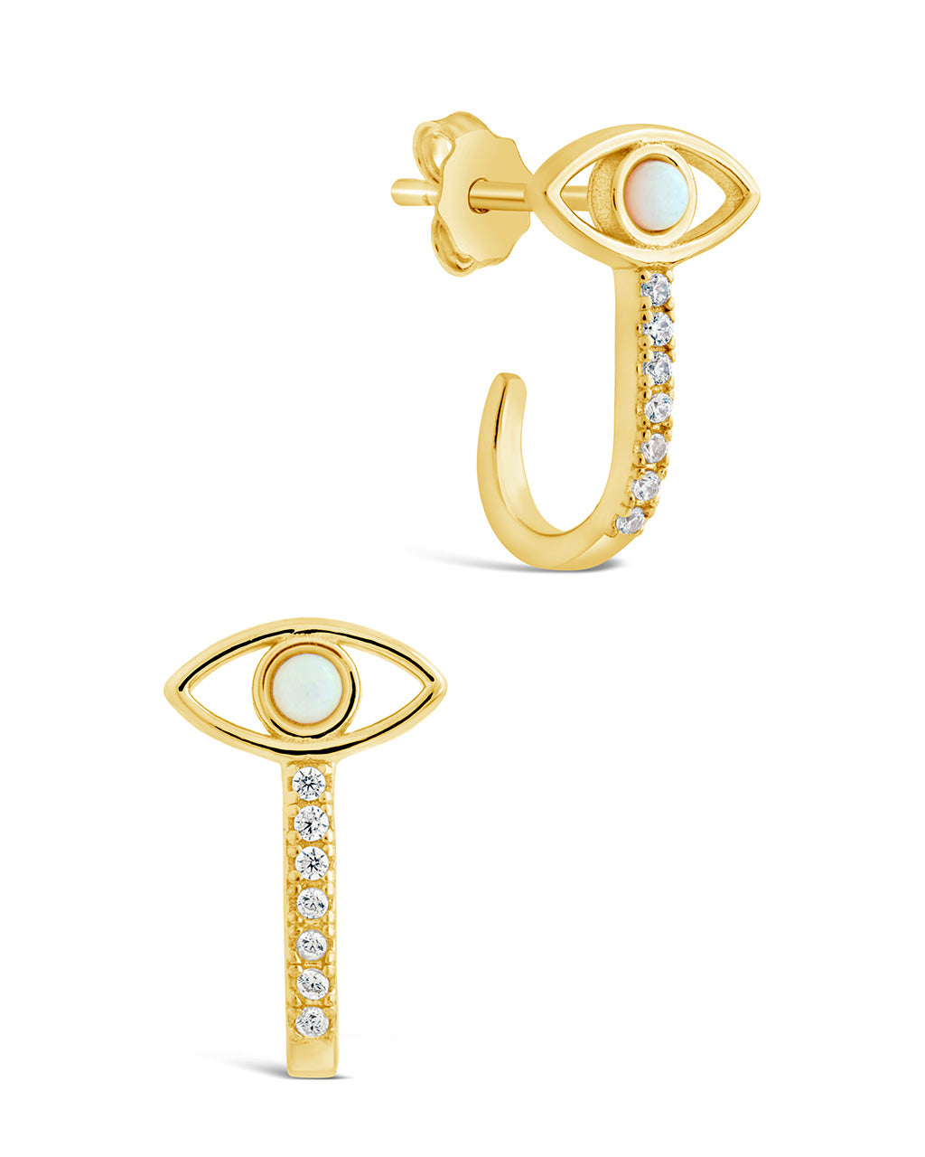 Sterling Silver Opal Evil Eye Suspender Studs Earring Sterling Forever Gold