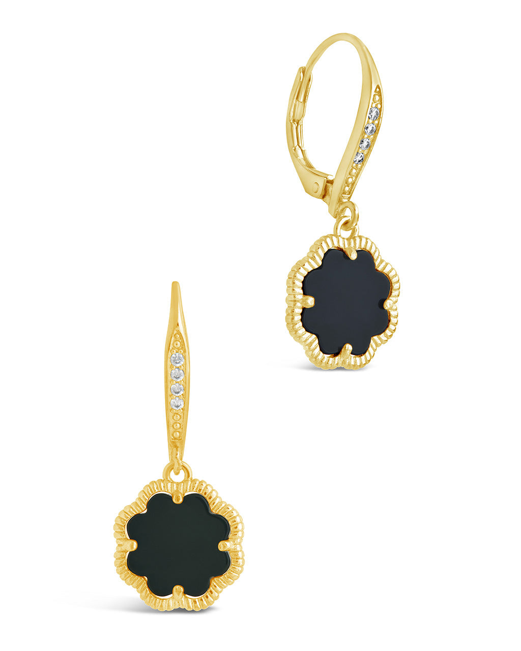 Rose Clover Short Drop Earrings Earring Sterling Forever Gold Onyx