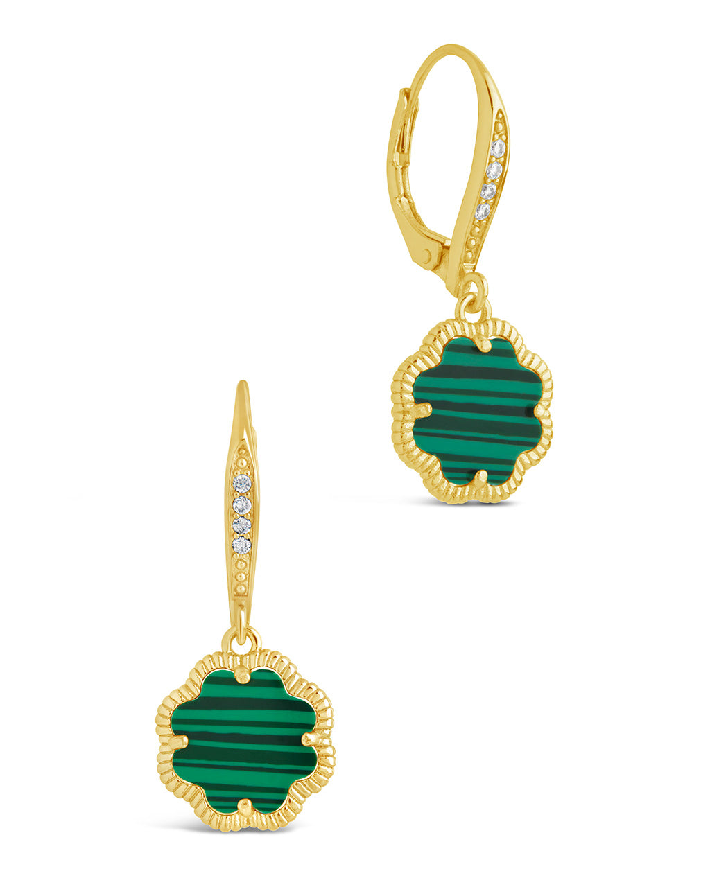 Rose Clover Short Drop Earrings Earring Sterling Forever Gold Malachite