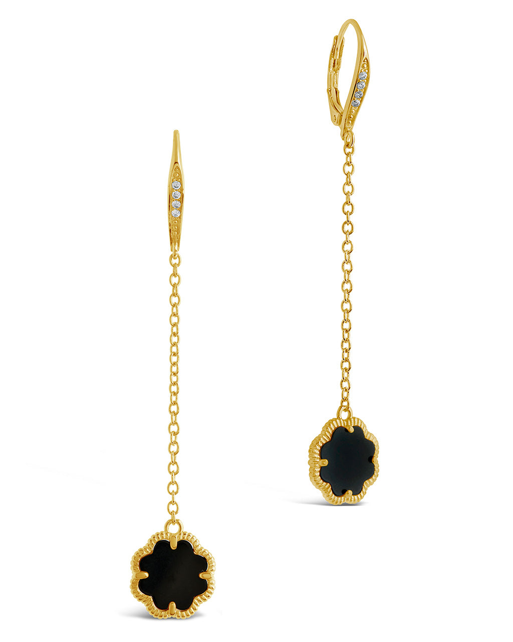 Rose Clover Long Drop Earrings Earring Sterling Forever Gold Onyx