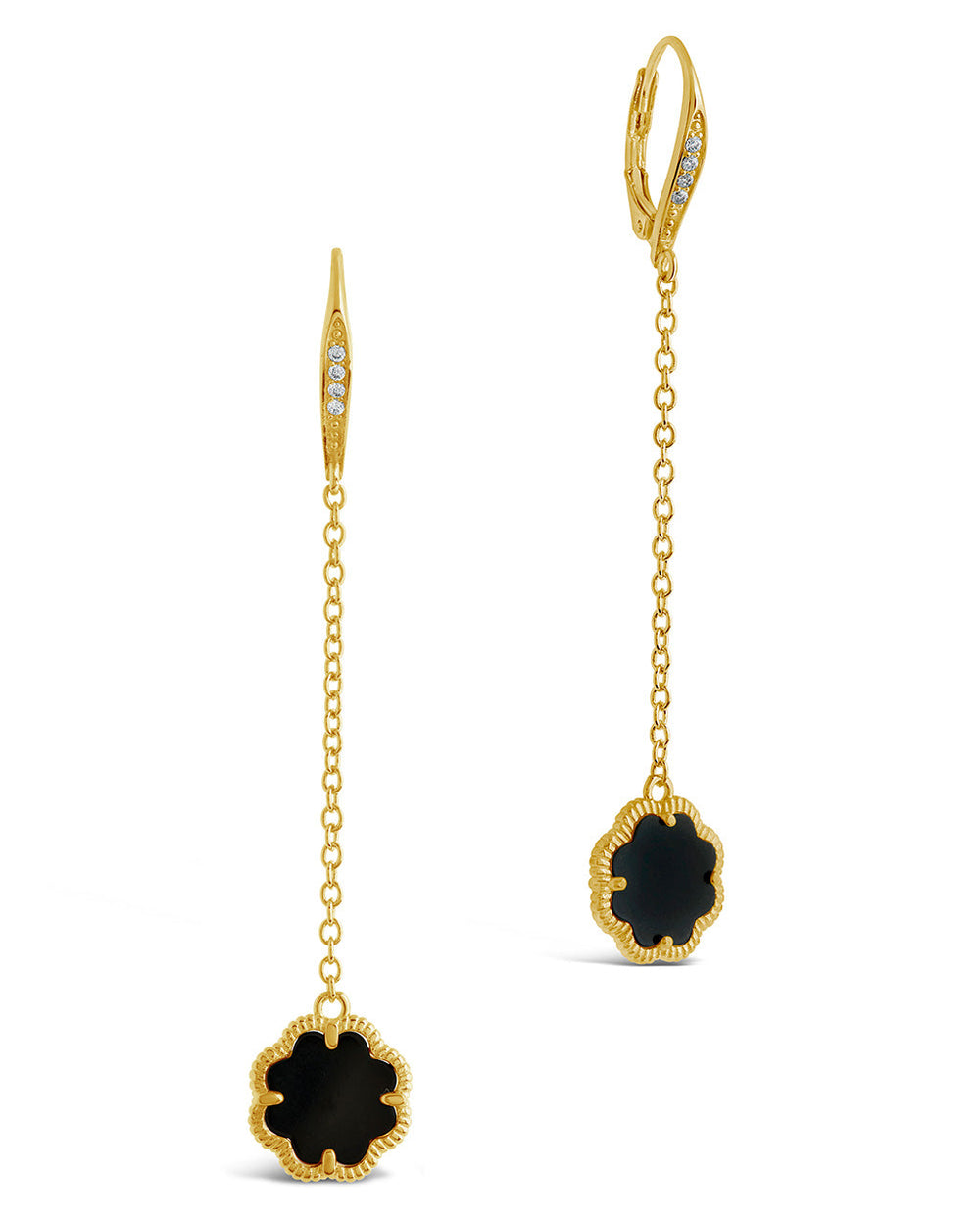 Rose Clover Long Drop Earrings Earring Sterling Forever Gold Onyx