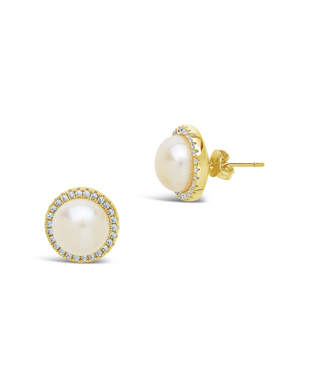 Pearl & CZ Halo Stud Earrings - Sterling Forever