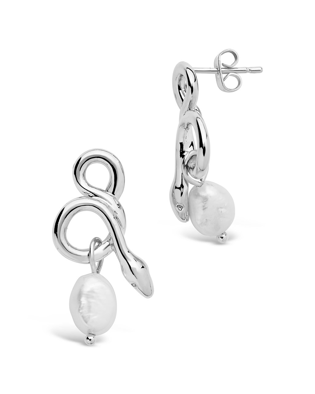 Slithering Snake & Pearl Drop Earrings - Sterling Forever