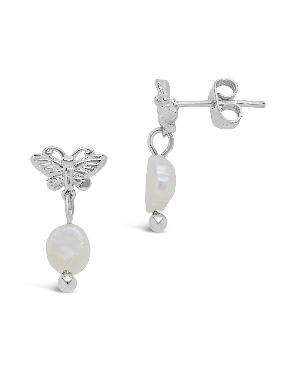 Butterfly & Pearl Stud Earrings - Sterling Forever