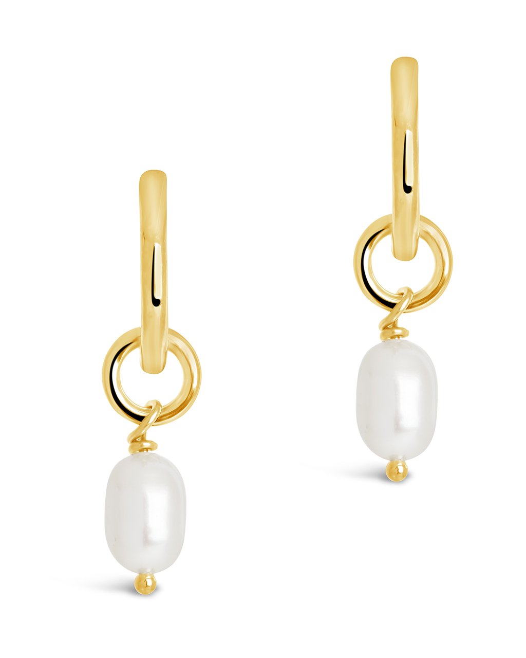 Sterling Silver Pearl Drop Hoops Earring Sterling Forever Gold
