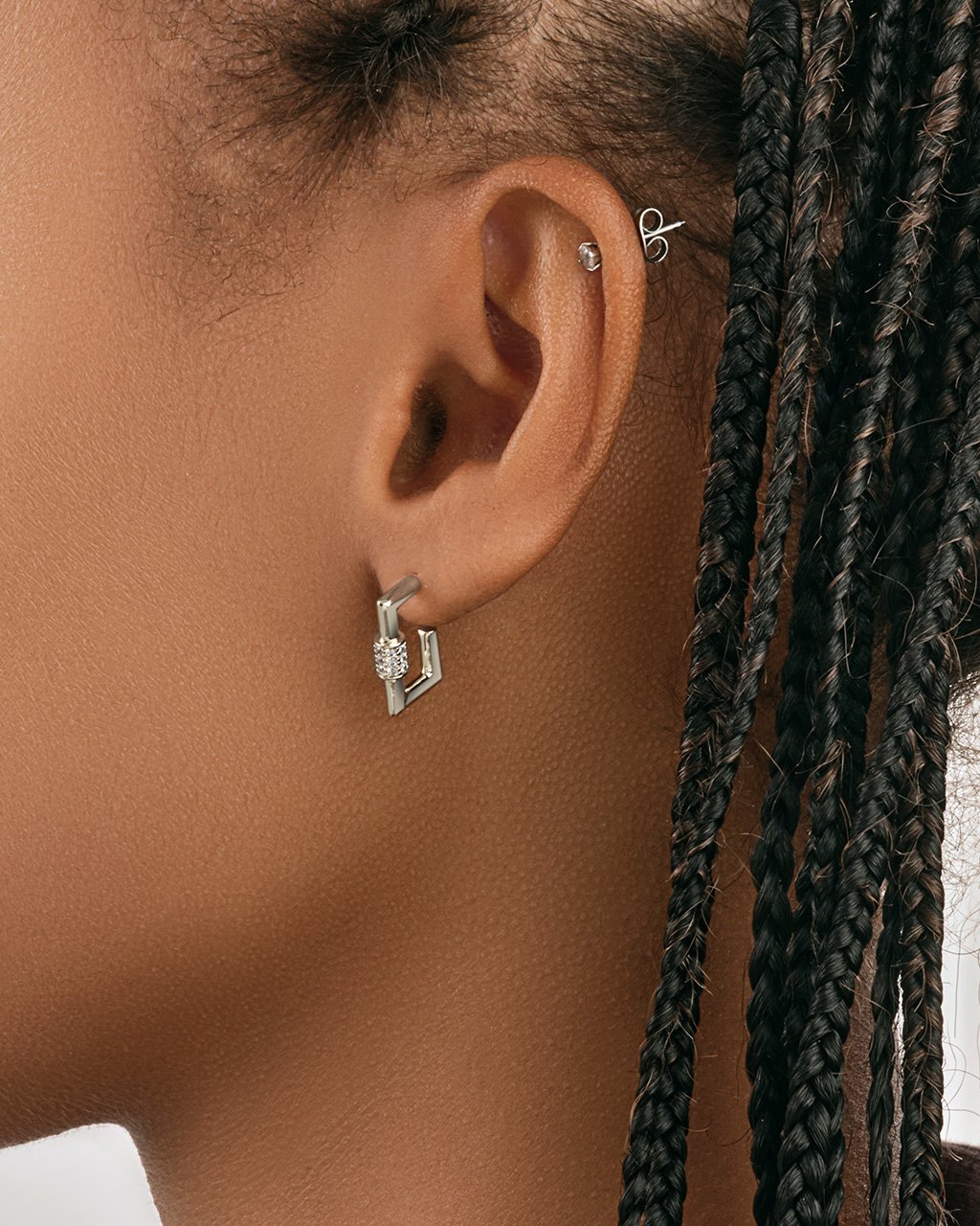 Square CZ Carabiner Clip Huggie Hoops Earring Sterling Forever