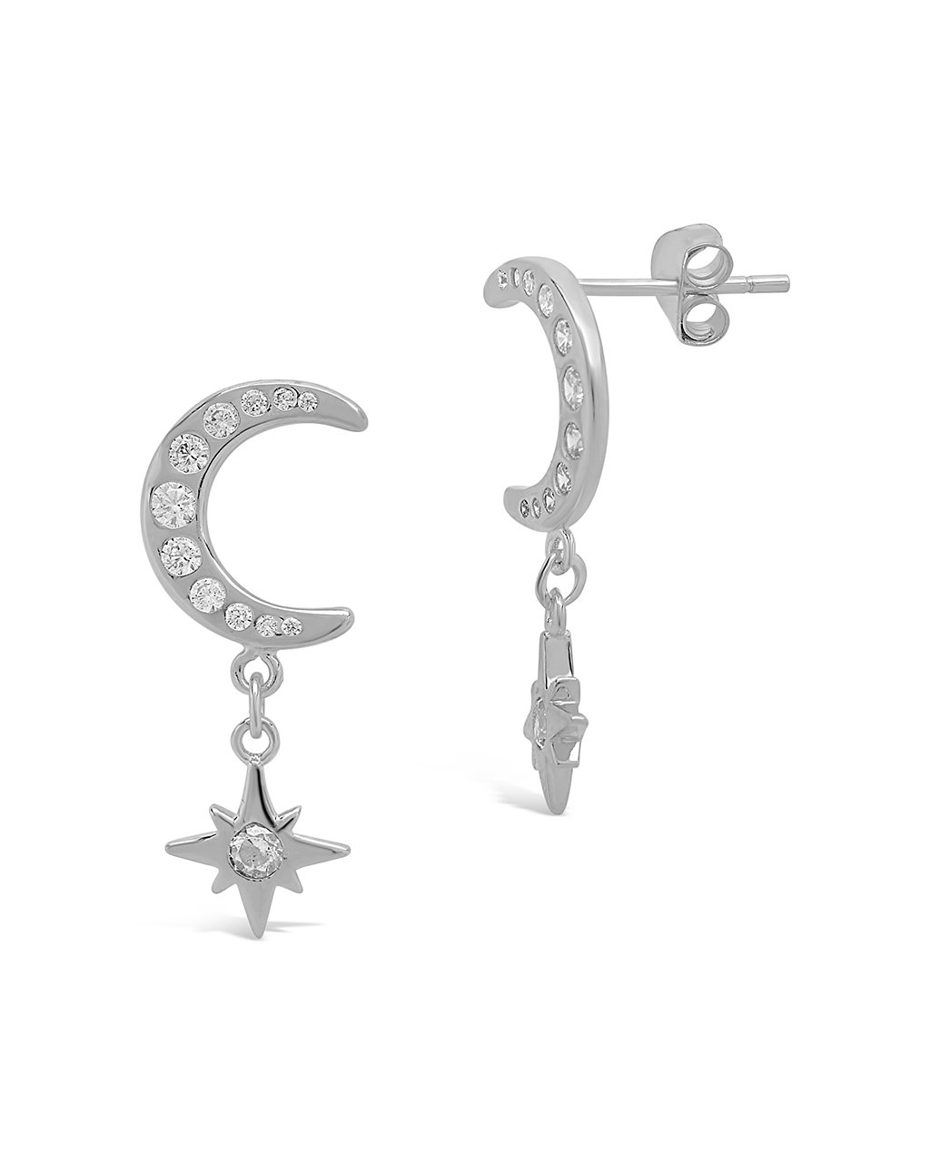 CZ Crescent & Star Drop Studs - Sterling Forever