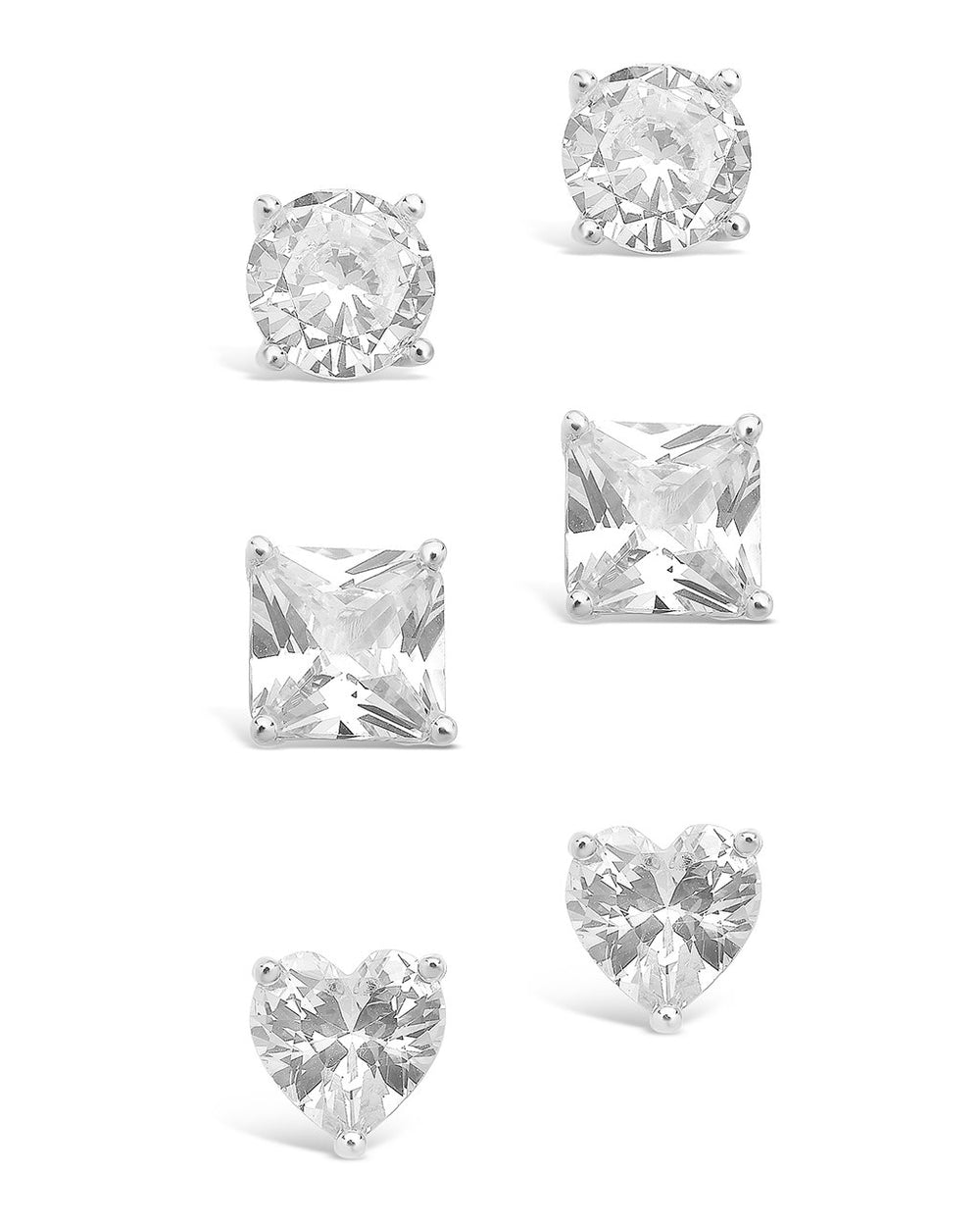Sterling Silver Statement CZ Stud Set of 3 Earring Sterling Forever Silver