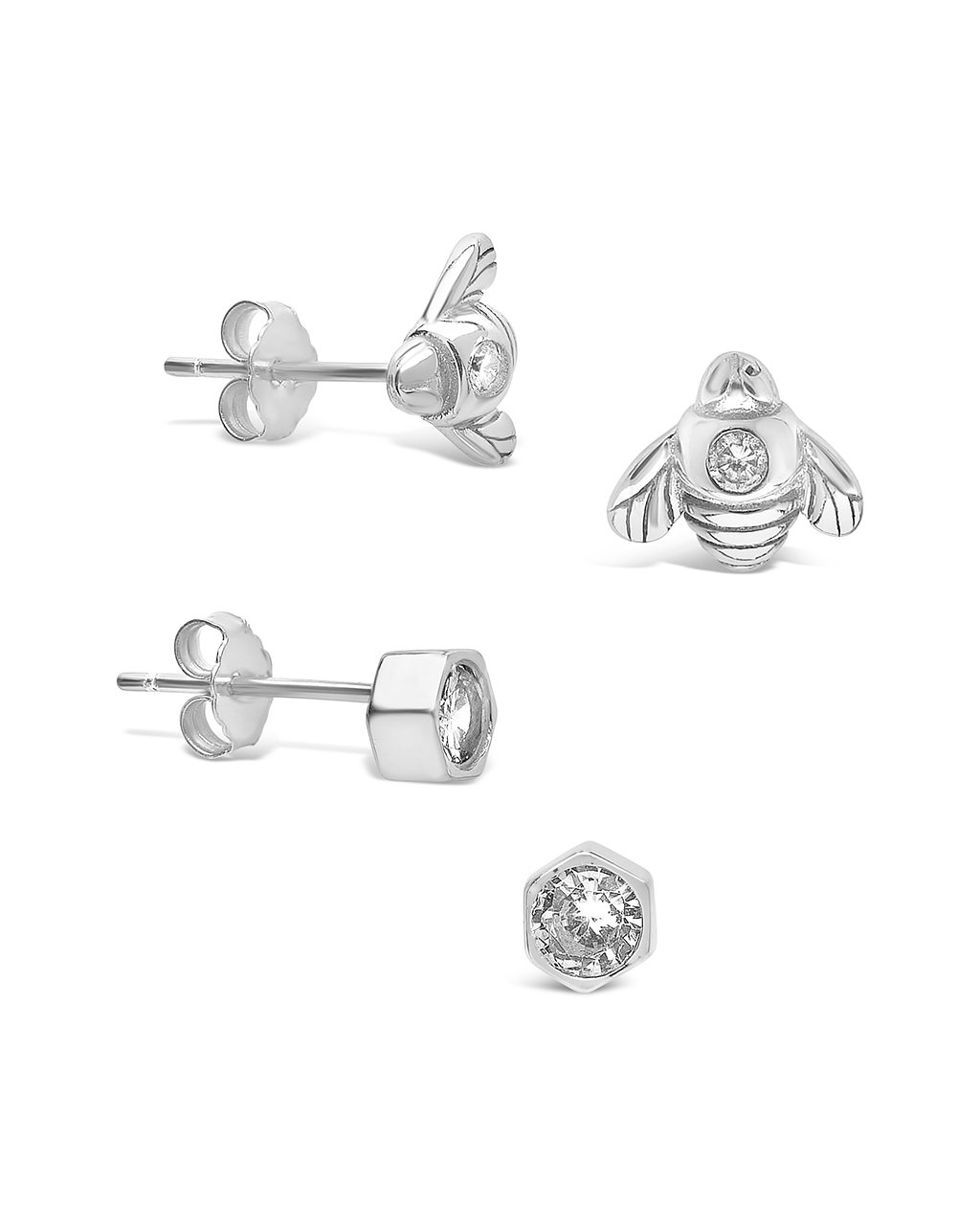 Sterling Silver Bee Stud Set of 2 Earring Sterling Forever