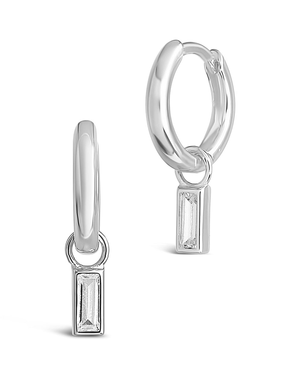 Sterling Silver Baguette CZ Micro Hoops Earring Sterling Forever