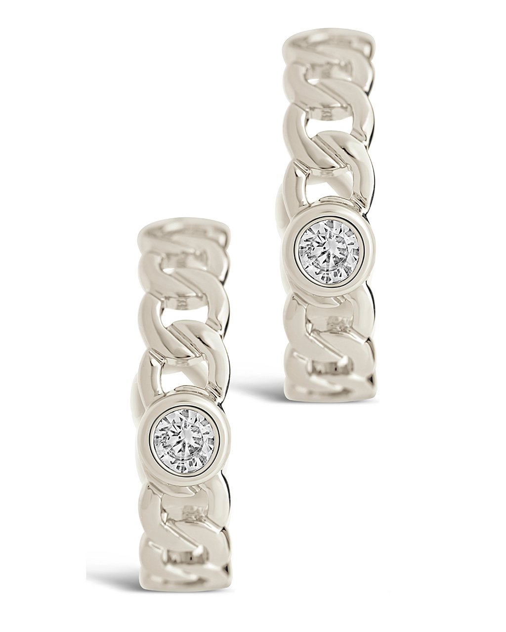 Sterling Silver Curb Chain Hoops with Bezel CZ Earring Sterling Forever