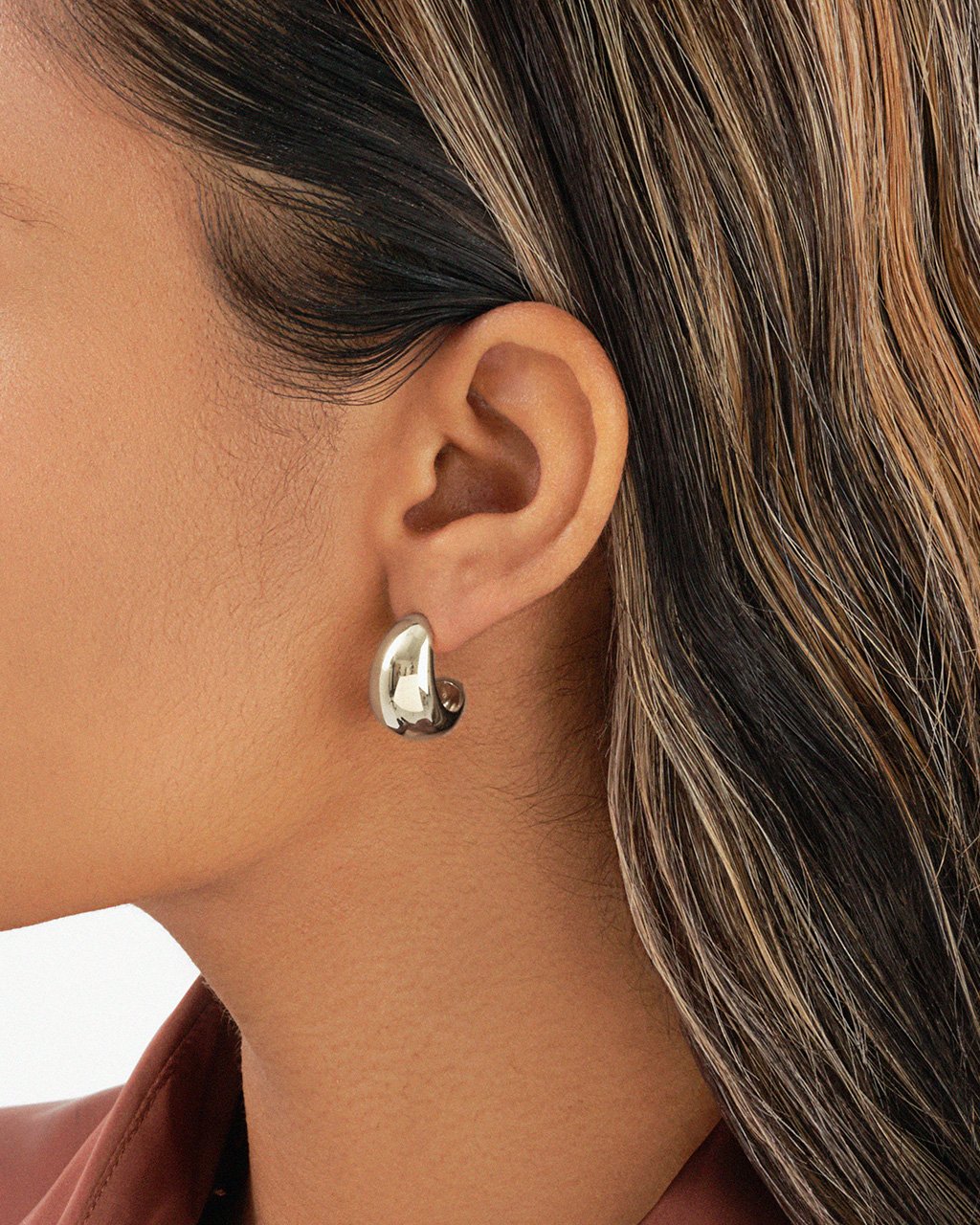 Chunky Huggie Stud Hoops Earring Sterling Forever 