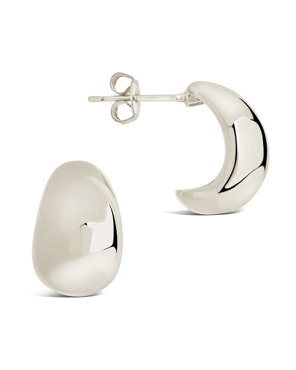 Chunky Huggie Stud Hoops Earring Sterling Forever Silver 0.6" 