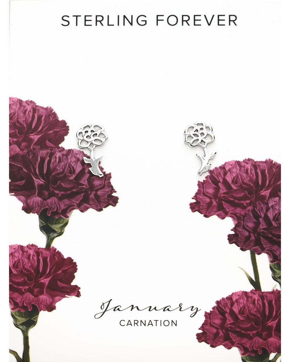 Sterling Silver Birth Flower Studs Earring Sterling Forever Silver January / Carnation 