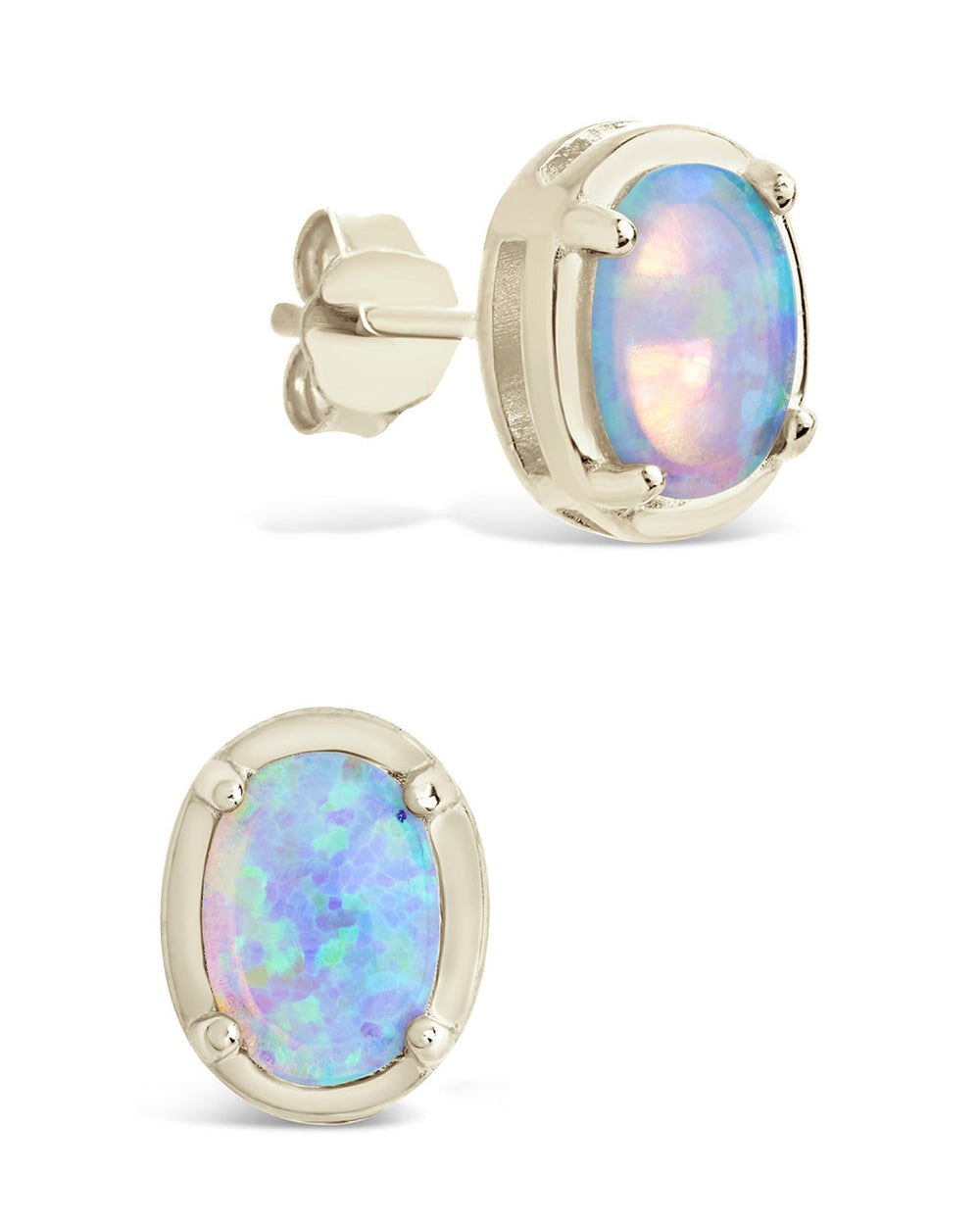 Sterling Silver Blue Opal Oval Studs Earring Sterling Forever