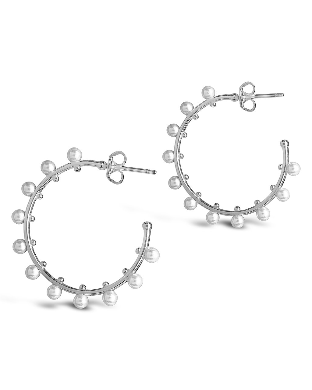 Sterling Silver 1" Pearl Studded Hoops Earring Sterling Forever