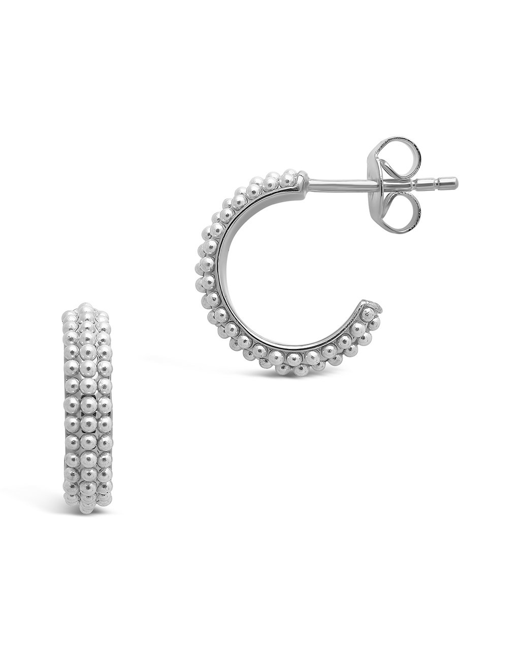 Sterling Silver Dainty Pearl Huggie Stud Hoop Earrings