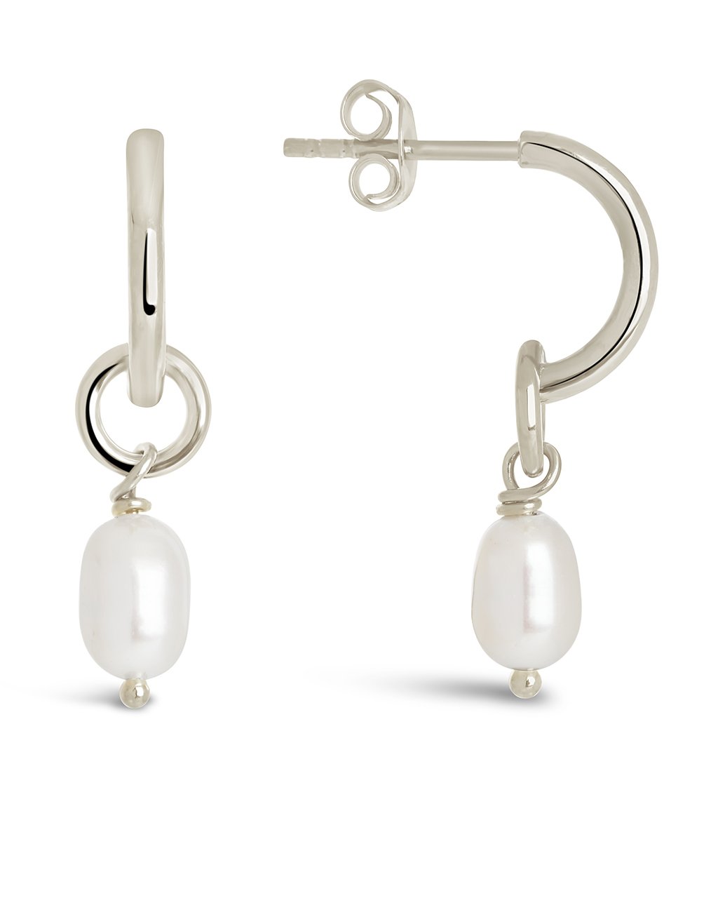 Sterling Silver Pearl Drop Hoops Earring Sterling Forever