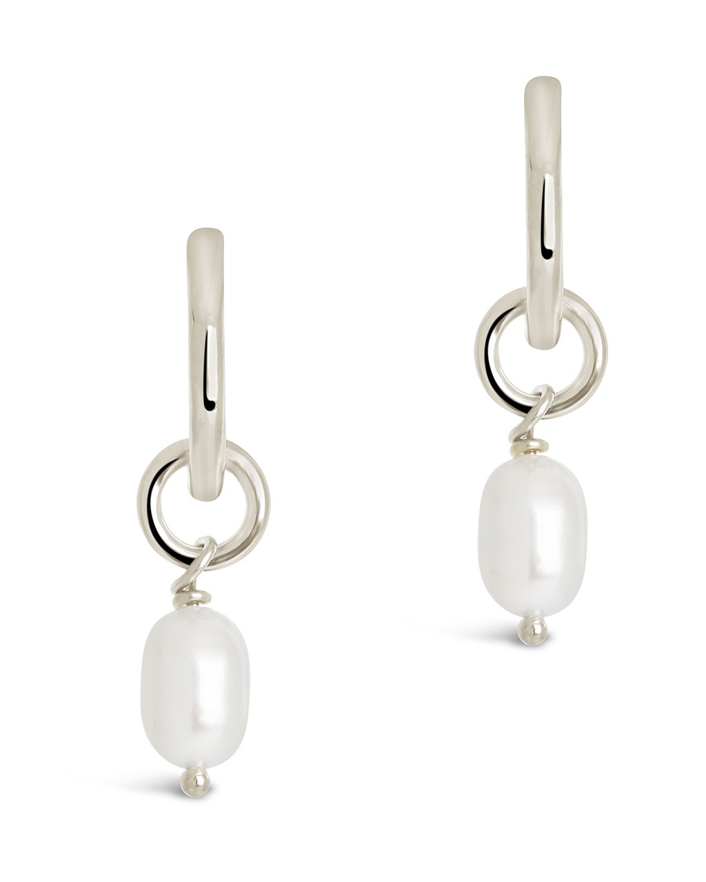 Sterling Silver Pearl Drop Hoops Earring Sterling Forever Silver