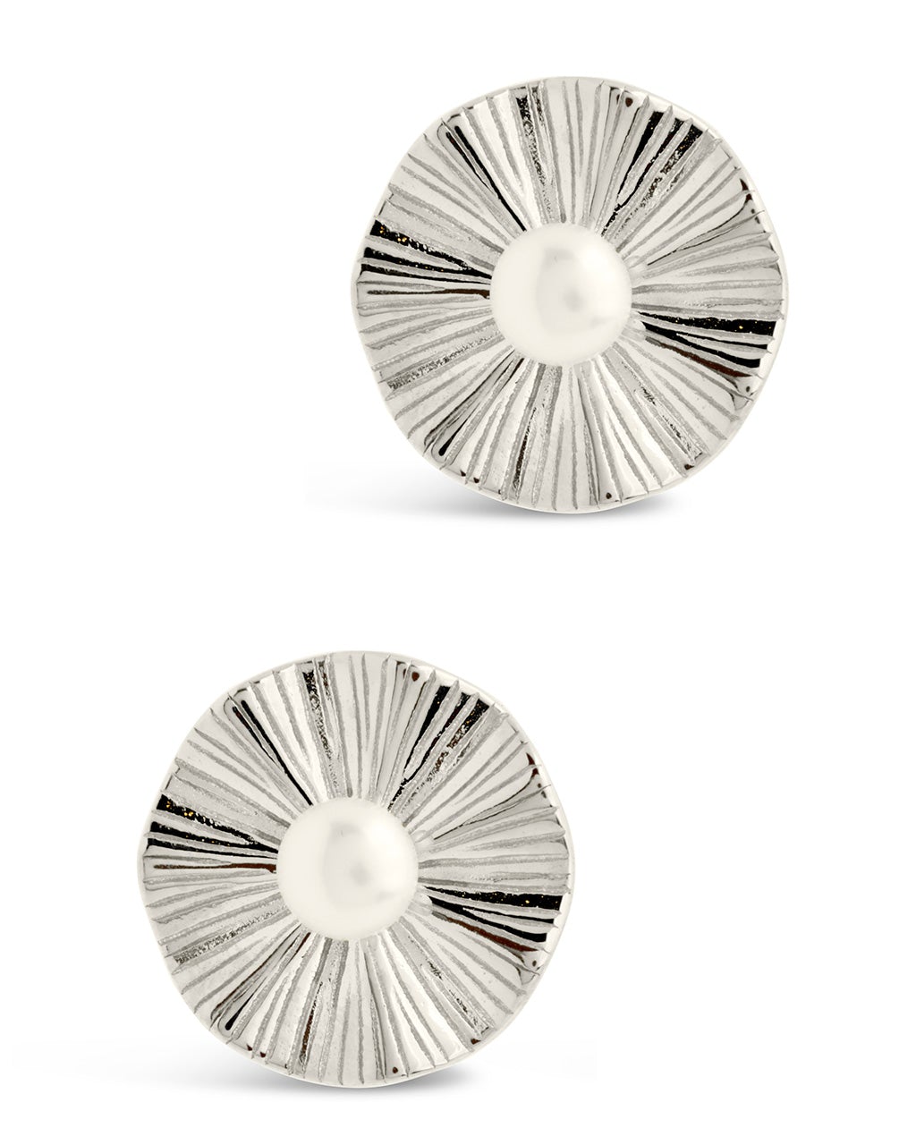 Sterling Silver Textured Disk & Pearl Studs Earring Sterling Forever 