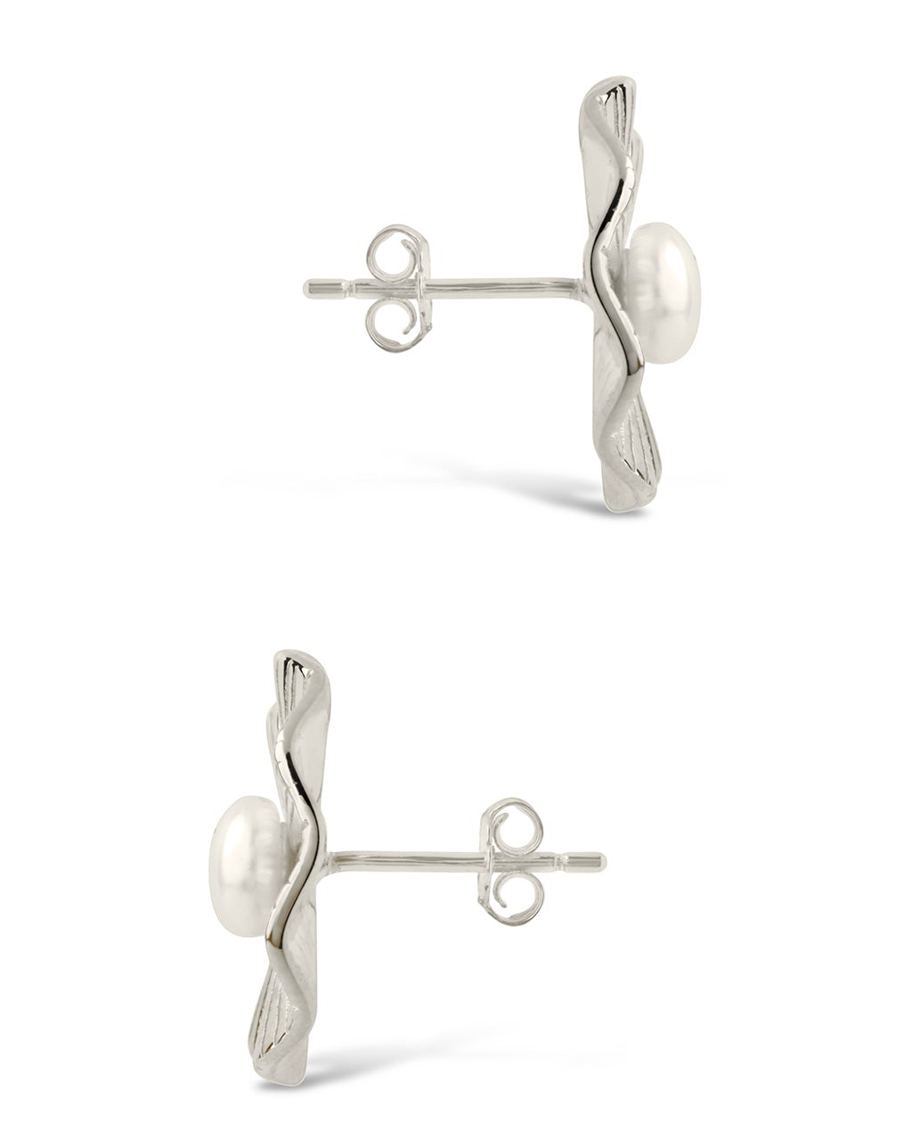 Sterling Silver Textured Disk & Pearl Studs Earring Sterling Forever