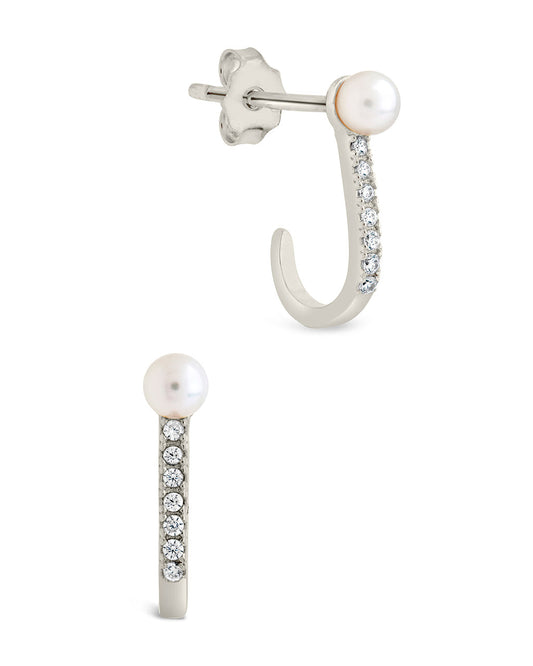 Sterling Silver Pearl & CZ Suspender Studs Earring Sterling Forever Silver