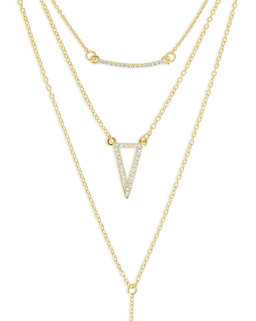 Layered Y Necklace with CZ Bar and Triangle - Sterling Forever