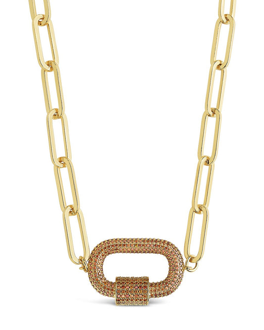 Pave CZ Carabiner Linked Lock Necklace Necklace Sterling Forever Gold Red