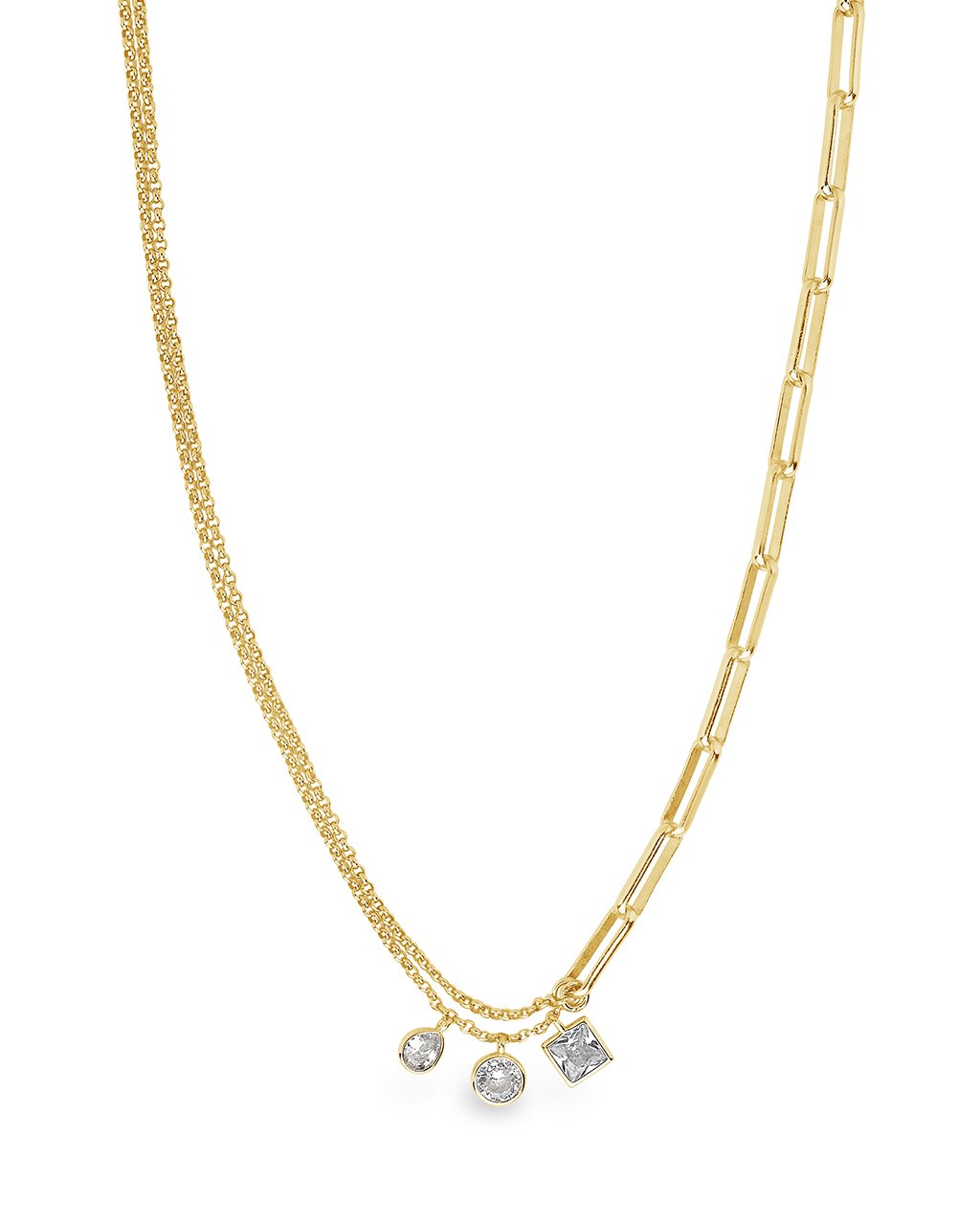 Delicate Link Necklace with CZ Charms Necklace Sterling Forever Gold