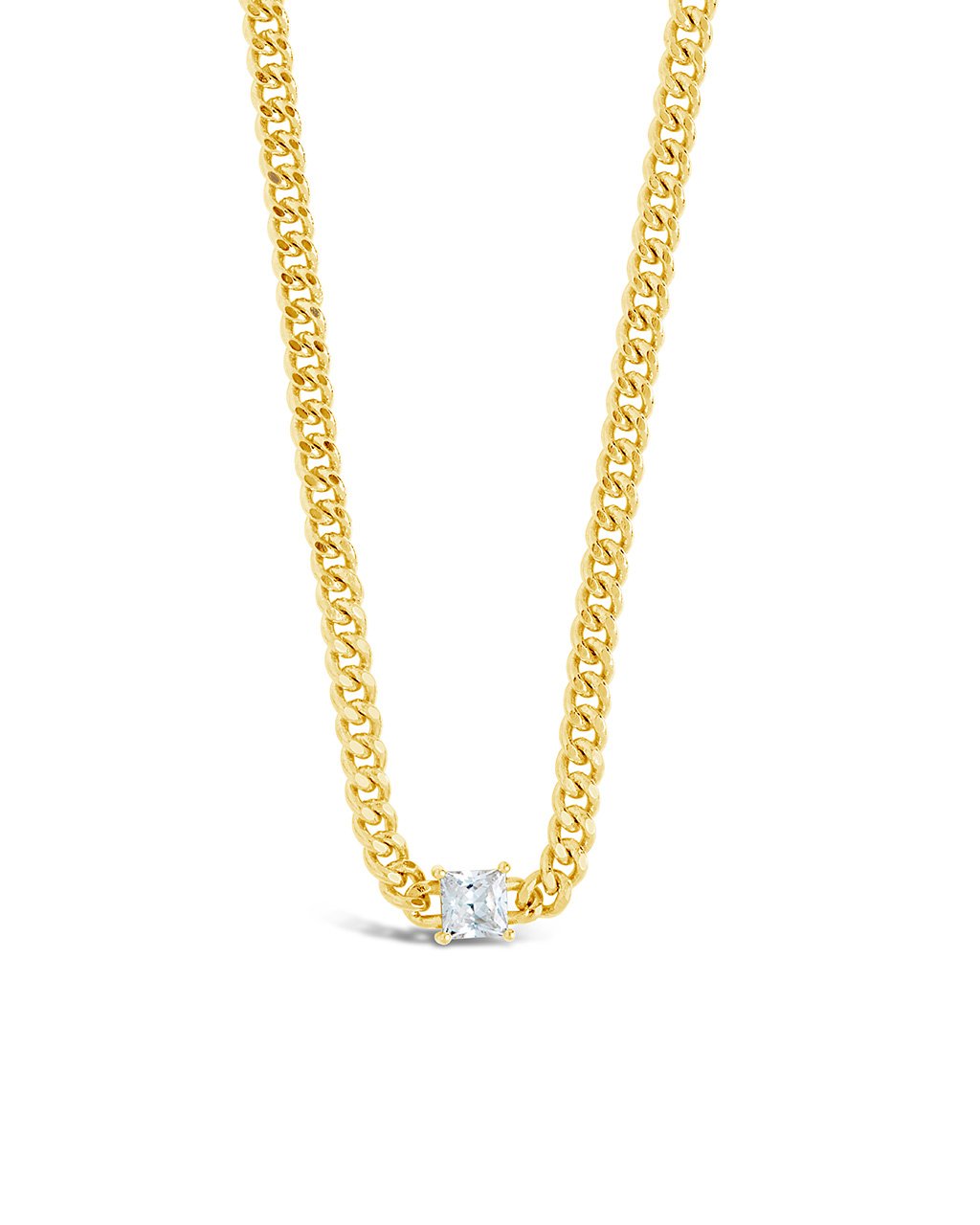 Curb Chain Necklace with Stationed CZ Necklace Sterling Forever Gold