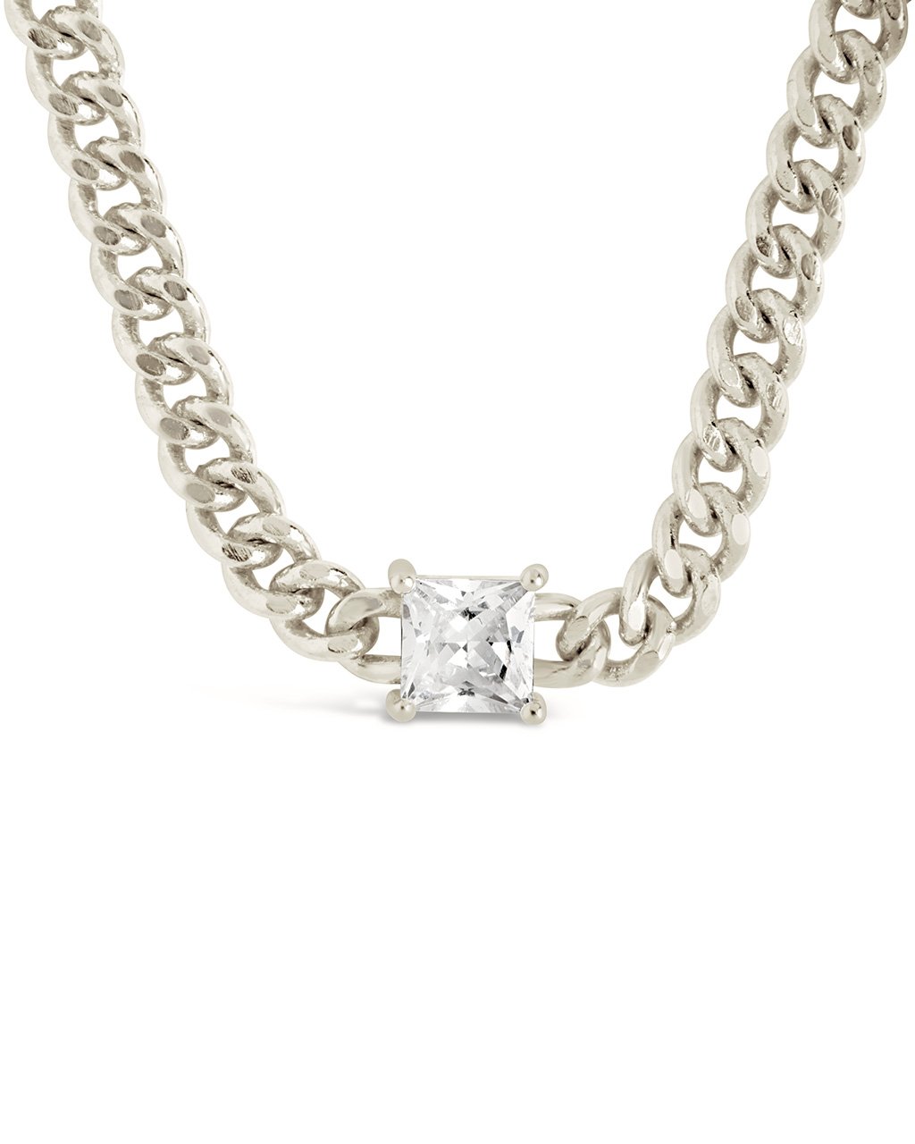 Curb Chain Necklace with Stationed CZ Necklace Sterling Forever