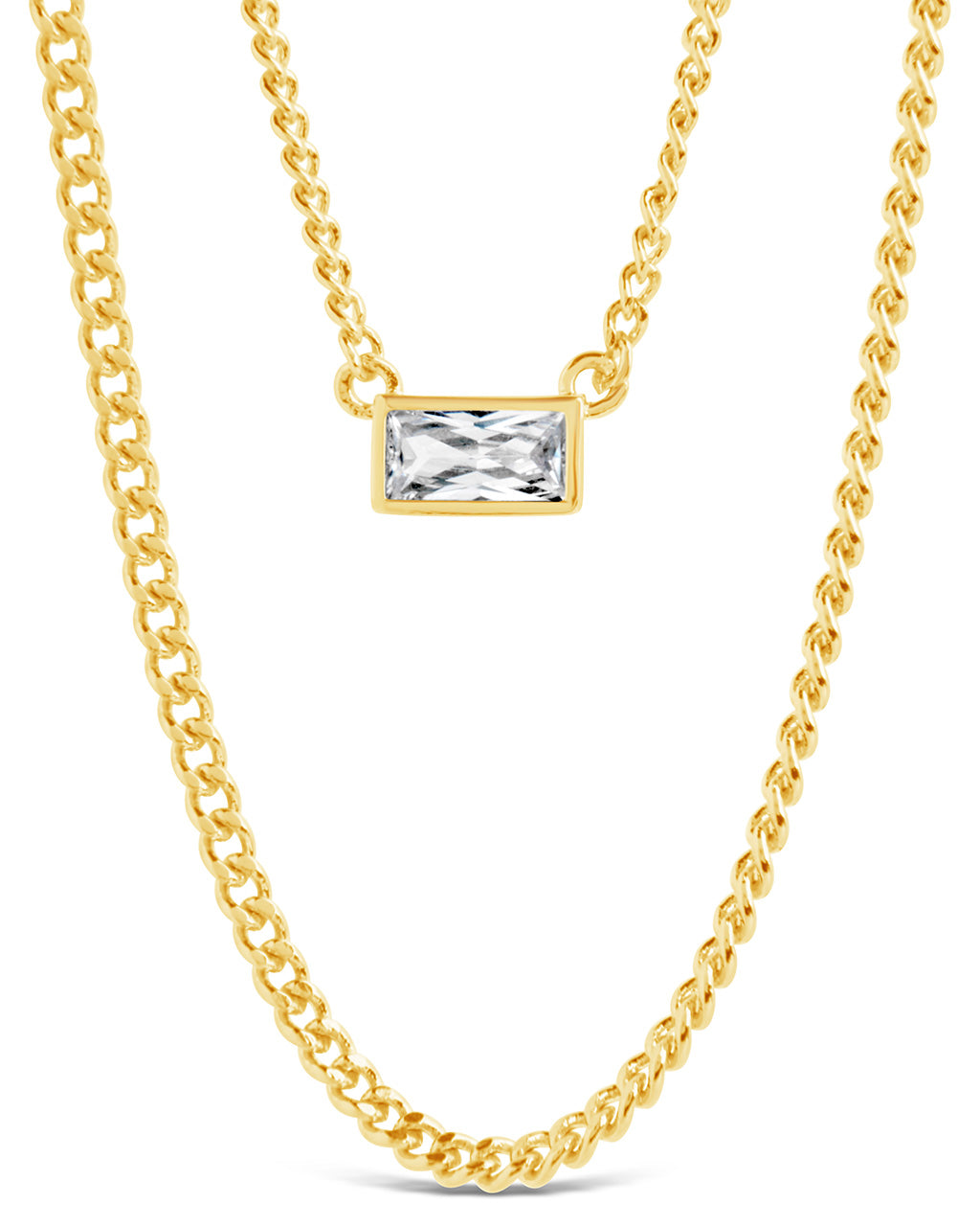 CZ Baguette Layered Curb Chain Necklace Necklace Sterling Forever