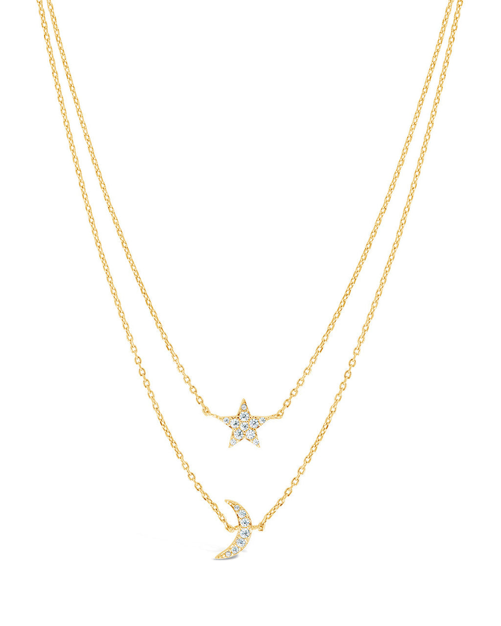 Layered CZ Crescent & Star Necklace Necklace Sterling Forever Gold