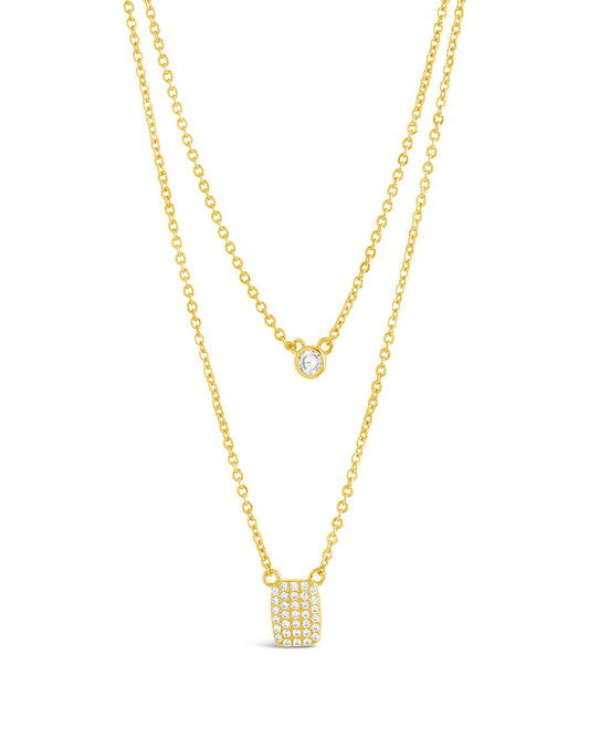 Bezel & CZ Tag Layered Necklace Necklace Sterling Forever Gold