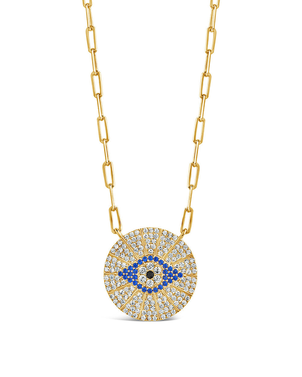 CZ Evil Eye Disk Pendant Necklace Sterling Forever Gold