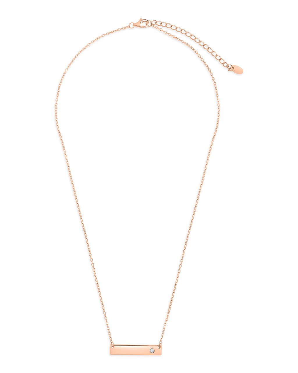 Sterling Silver CZ Studded Mini Bar Necklace - Sterling Forever