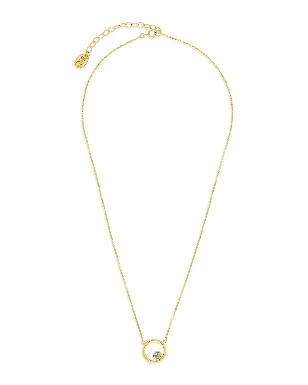 Sterling Silver Circle Pendant Necklace with CZ Stud - Sterling Forever