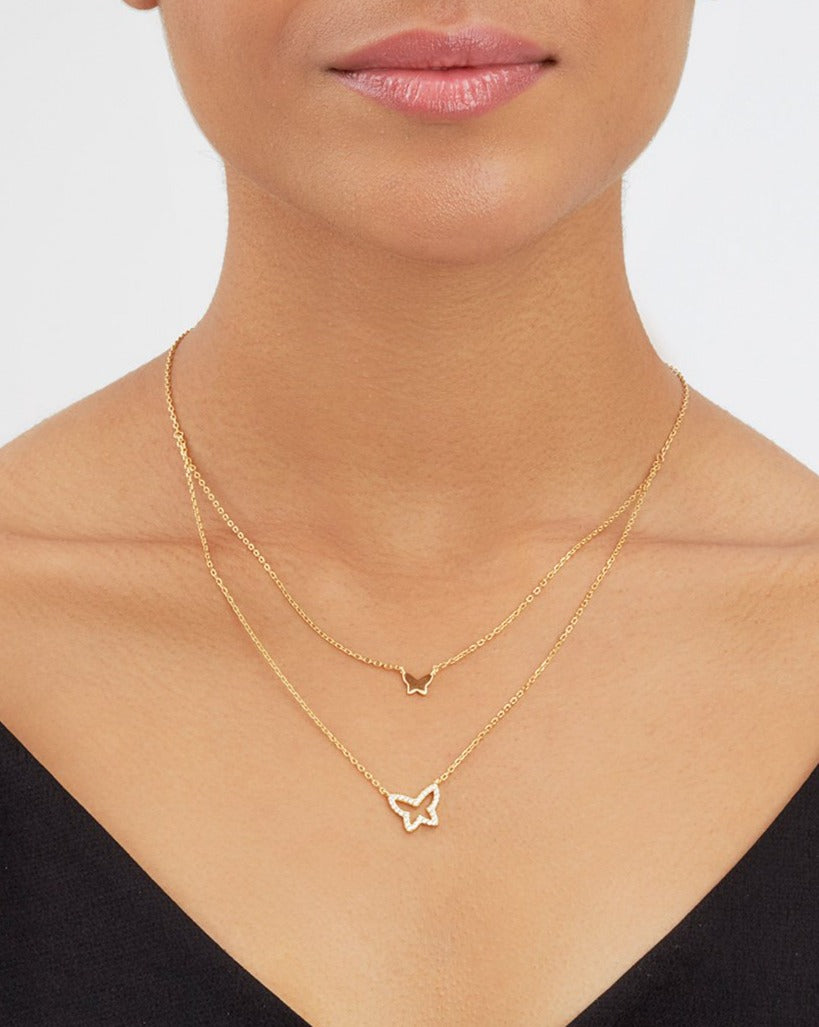 Sterling Silver CZ & Butterfly Layered Necklace Necklace Sterling Forever