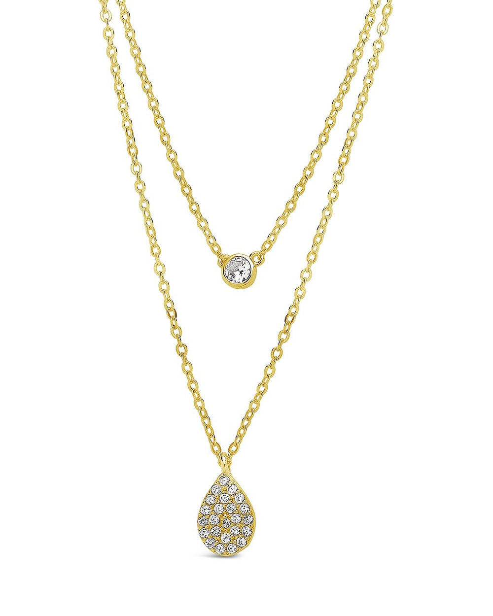 Sterling Silver Teardrop & CZ Layered Necklace Necklace Sterling Forever Gold 