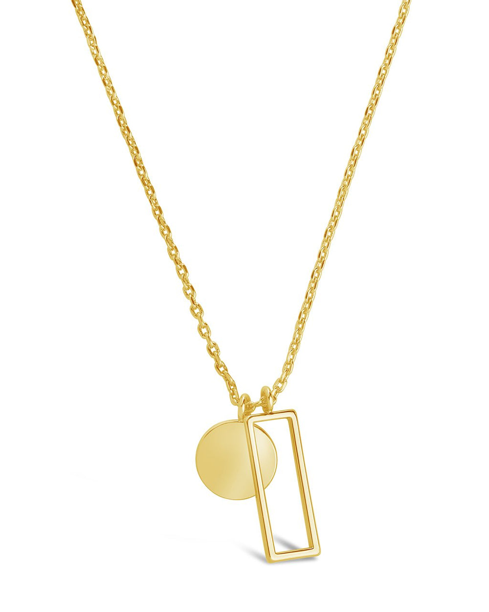 Open Rectangle & Circle Pendant Necklace Necklace Sterling Forever Gold